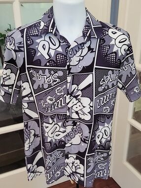 OH SNAP! Men's Comic Print Short-Sleeve Button-Up Shirt | Size: S
